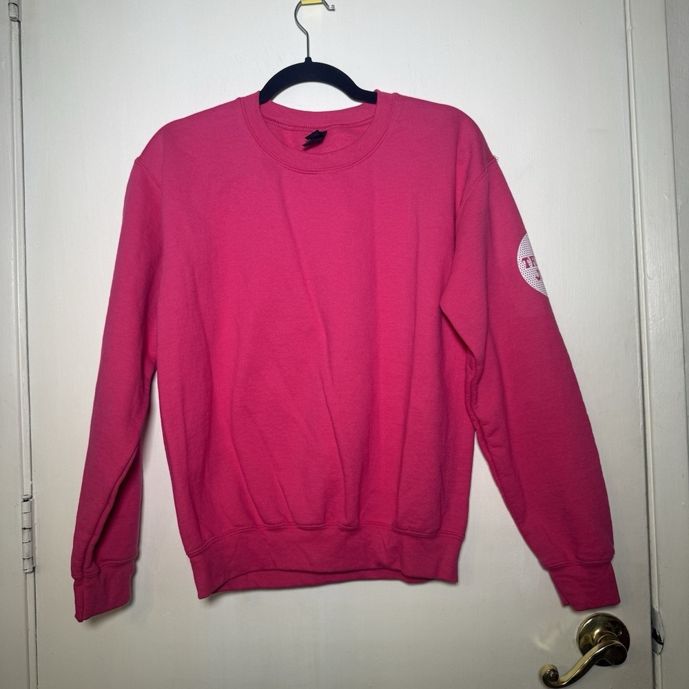 Trader Joe's Logo Pink Fleece Crewneck Pullover Sweater Unisex S - Picture 4 of 6